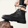 New Men's Mid-High Top Boots Round-toe Cycling Shoes Casual Work Fashi Outdoor N-slip Trendy Versatile Business Leather Shoe
