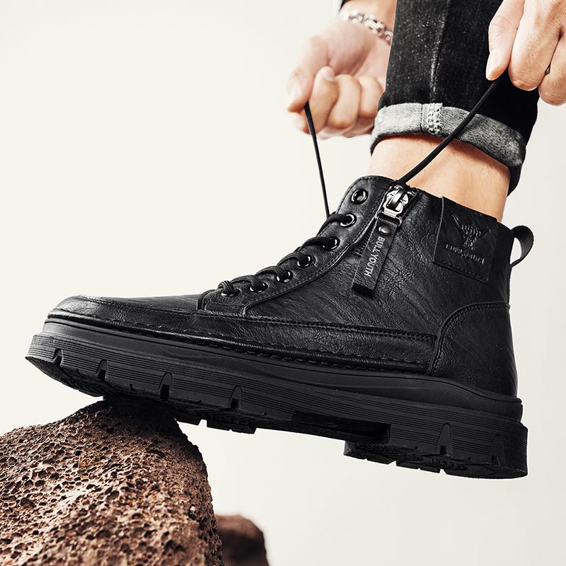 New Men's Mid-High Top Boots Round-toe Cycling Shoes Casual Work Fashi Outdoor N-slip Trendy Versatile Business Leather Shoe