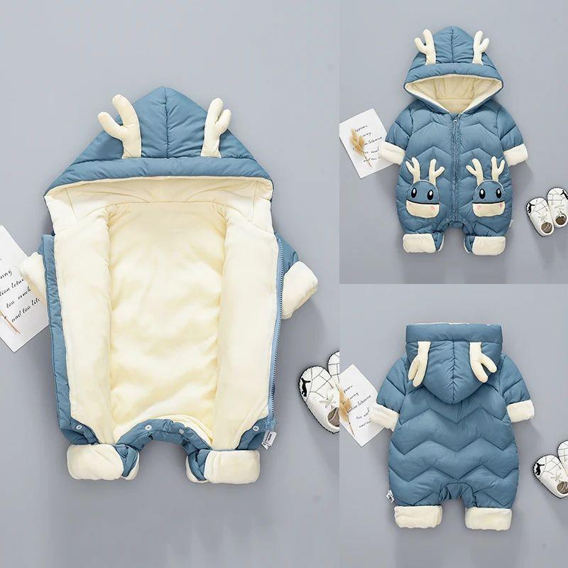 New Born Warm Baby Coat Winter Hooded Rompers Thick Jumpsuit Overalls Snowsuit Children Boys Clothing Kids Clothes DropShipping