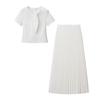 Cross-border Women's Clothing Wholesale, European and American Style Solid Color Streamer Jewelry Short-sleeved Top T-shirt Apricot Pleated Skirt Set