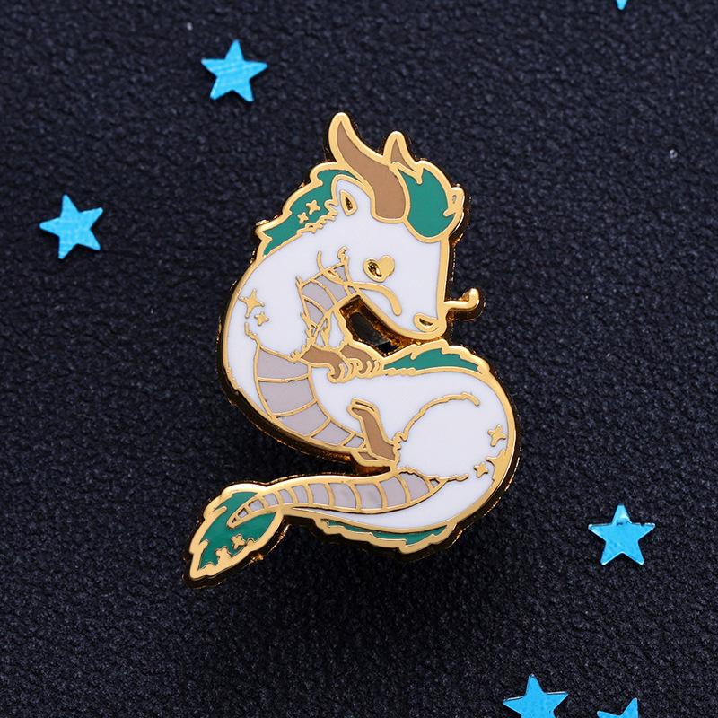 White Cartoon Playful Dragon Enamel Brooch Creative Anime Pin Distinctive Metal Embellishment