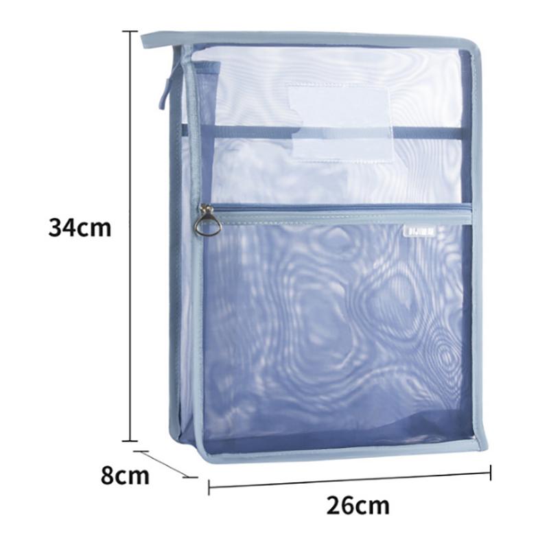 

A4 Nylon Mesh Zipper Pouch Bag Transparent Data Document Storage Bag Solid Color Thickened File Bag School Office Supplies