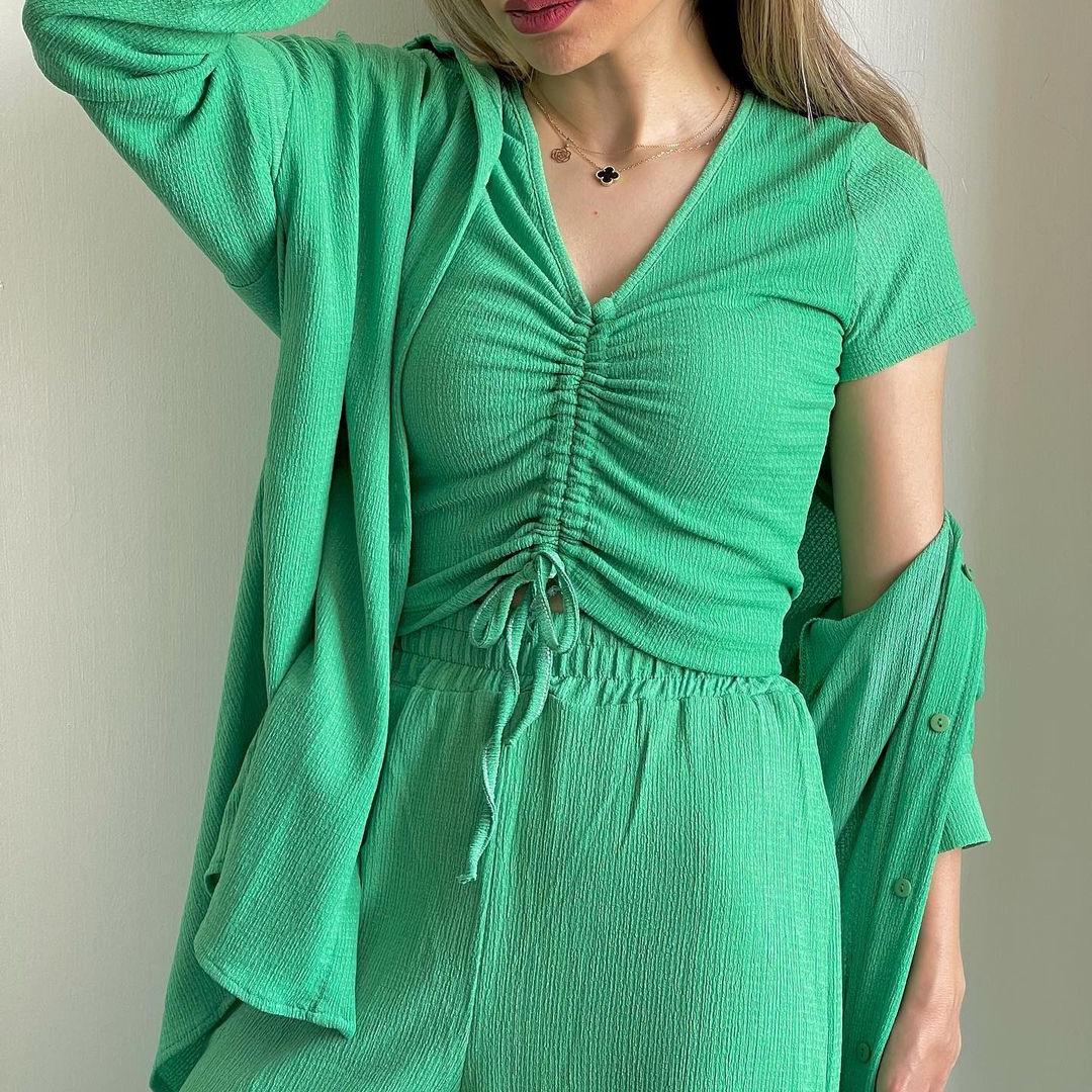 Женская весенне-осенняя новая модная рубашка с коротким рукавом и длинными брюками — фото 6