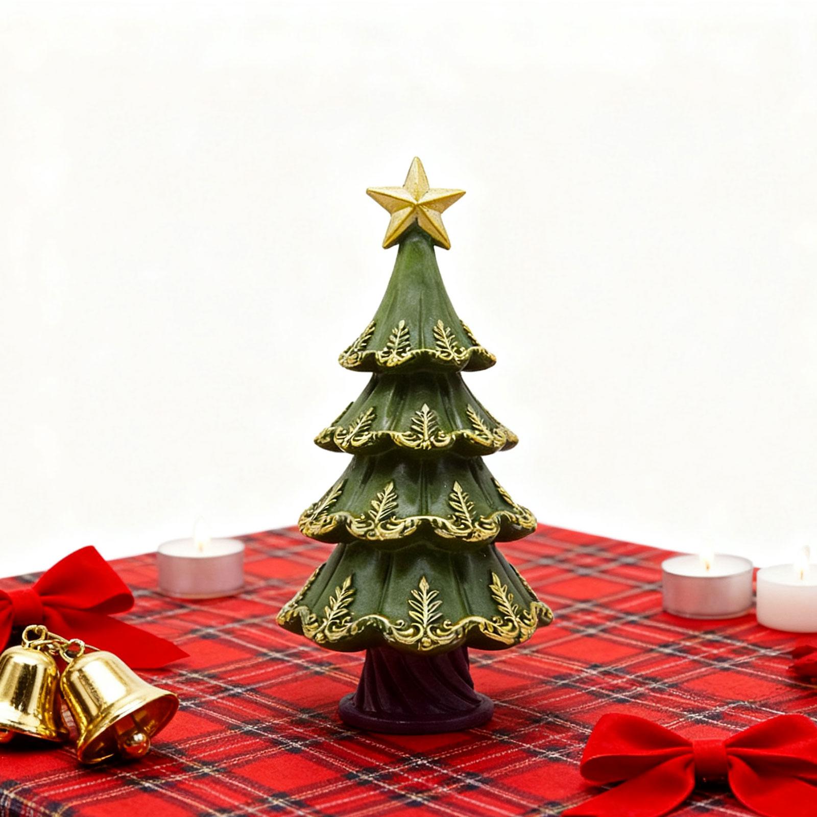 

Christmas Resin Tree Figurine Decorative Sculpture Ornament for Home Office Table and Festive Holiday Celebration зелений