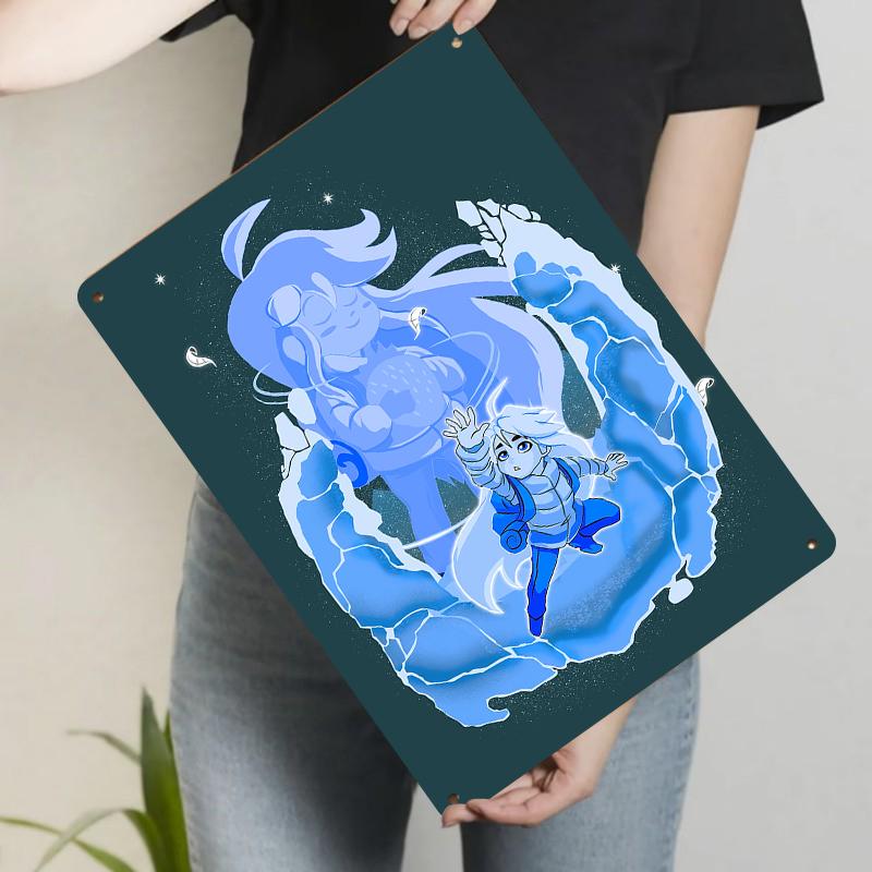 

Fantasy Ice Princess Glowing Metal Wall Art Anime Game Decorative Painting Home Decor 20x30cm（7.8x11.8inch）