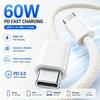 60W USB C To USB C Cable Fast Charging, White Braided PD Charger Cord for iPhone 15 16, iPad, MacBook, Samsung