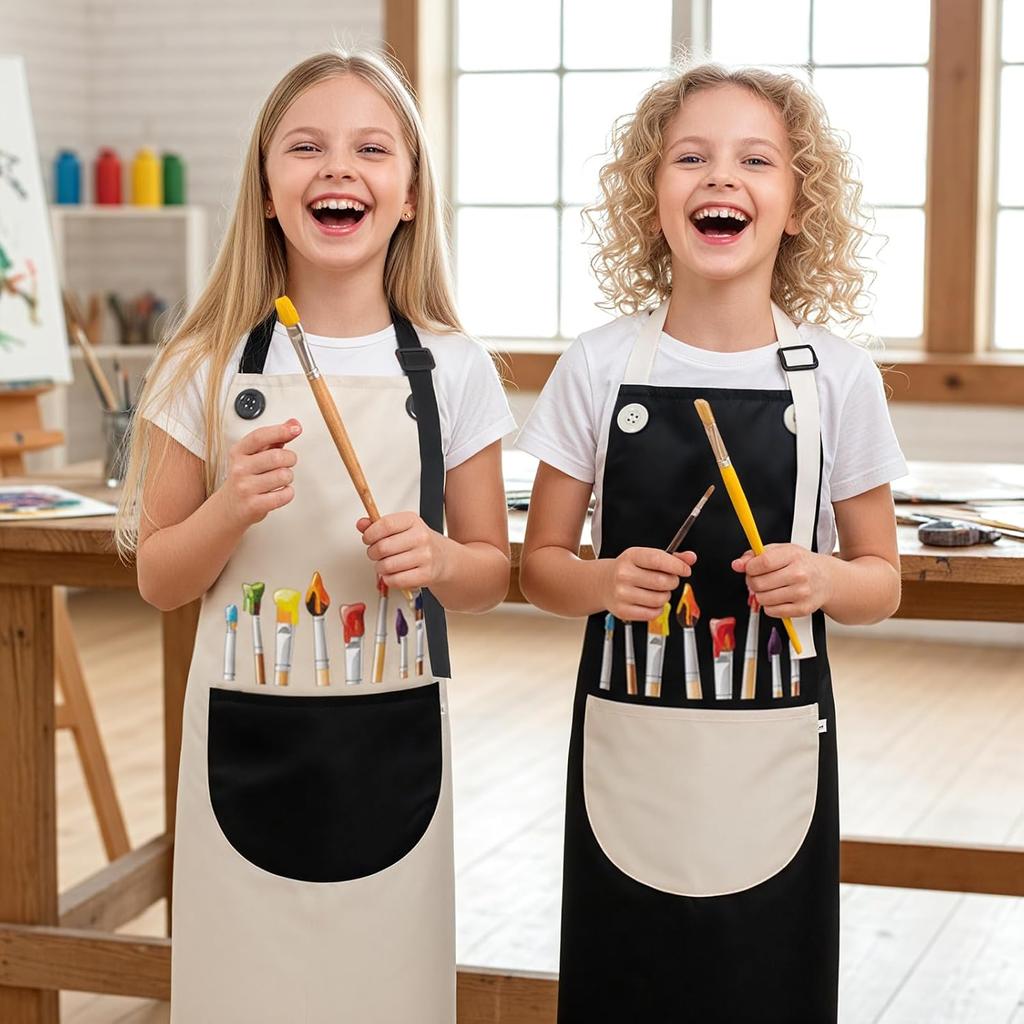 2Pcs Kids Aprons for Cooking, Adjustable Waterproof Painting Apron, Art Aprons with Pockets for Boys Girls Childs Painting Crafting Cooking Baking