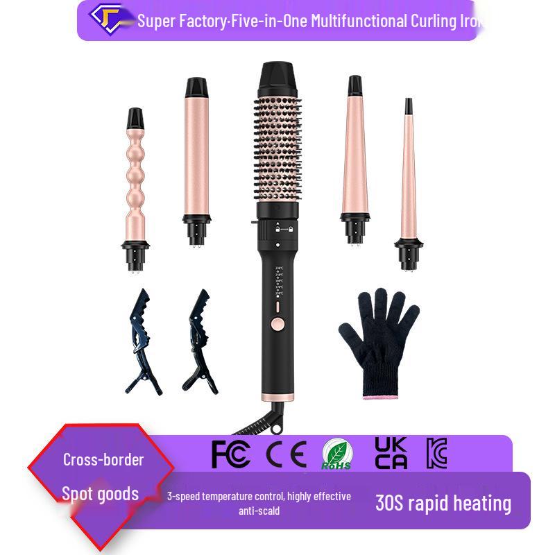 5-in-1 Multifunctional Curling Iron Head Set with Big Wave & Egg Roll Attachments