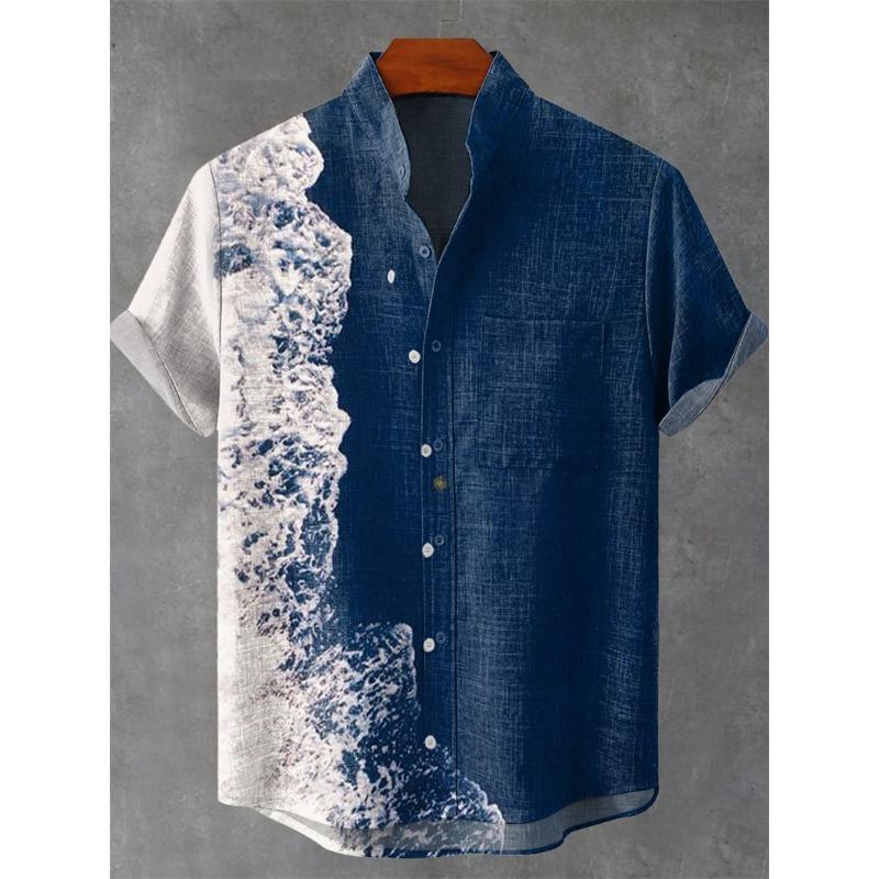 Men's Short Sleeve Shirt Vintage Ethnic Style Sunlight and Tree Illustration Art Snake Print Casual Linen Shirt