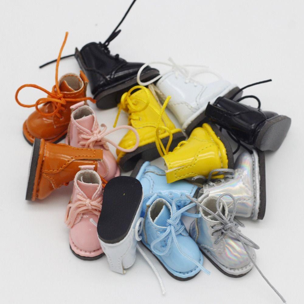 1 Pair Plating Silver 1/12 Bjd Doll Leather Shoes PU Leather 1/12 Bjd Doll Boots  Kids Gifts