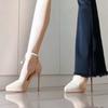 Niche Design One-word Pearl Chain Temperament Versatile Single Shoes Korean Version Nude Suede Waterproof Table Hollow High Heels Women