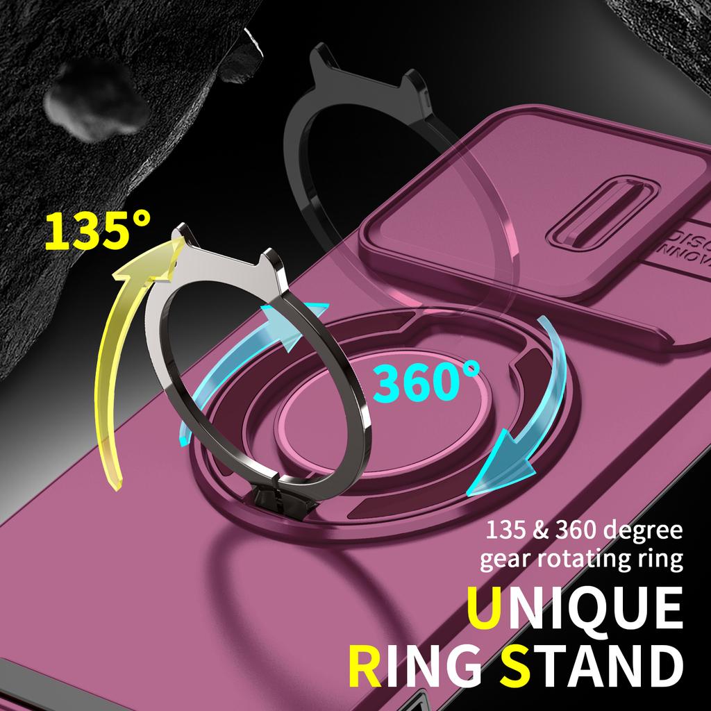 Magnetic Metal Ring Stand Armor Case For Xiaomi Poco X6 Pro Redmi K70E Slide Push Window Lens Protection TPU Plastic Phone Cover