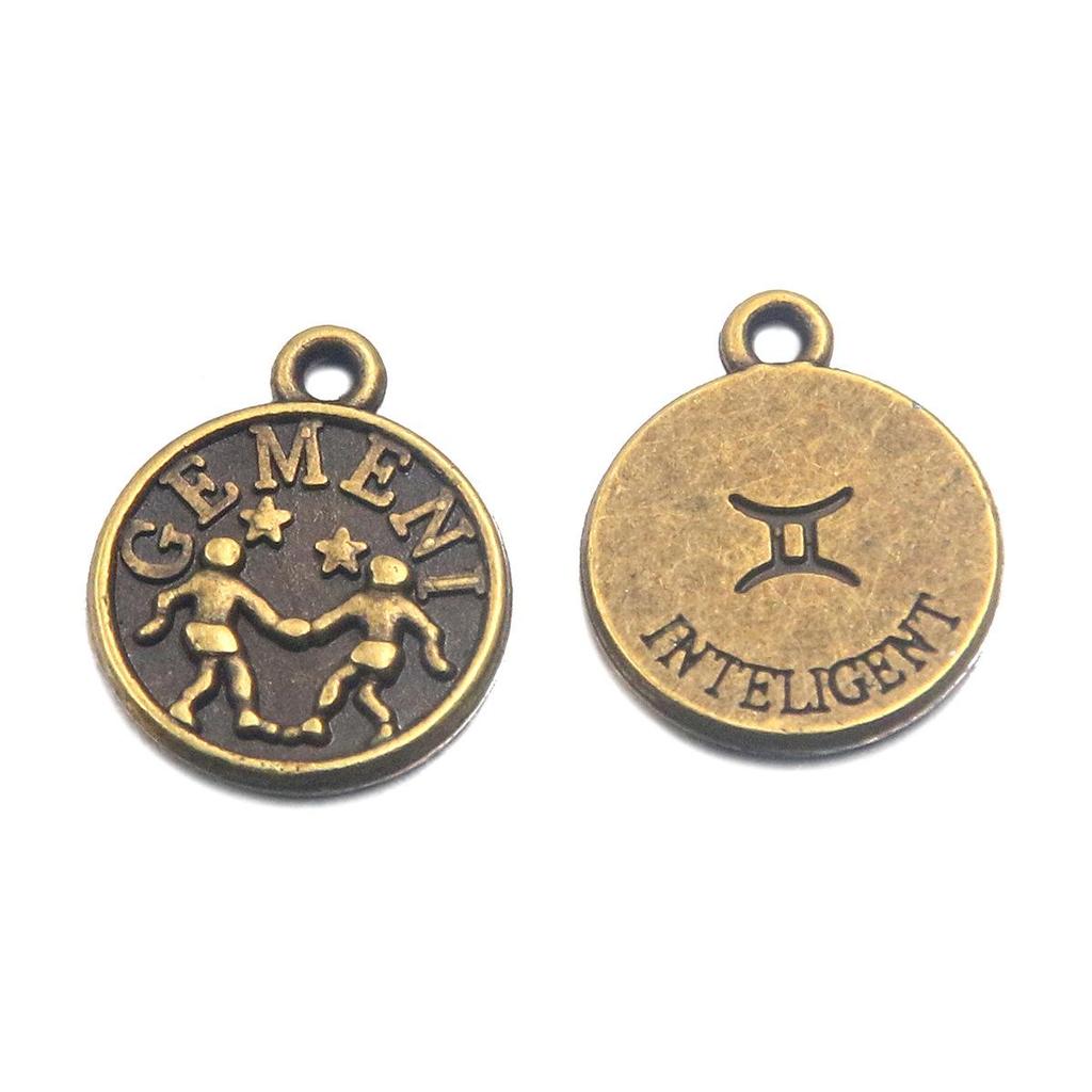 12x15mm Round Zodiac Constellation Pendant: Retro Symbol Alloy Jewelry for DIY Bracelets & Keychains