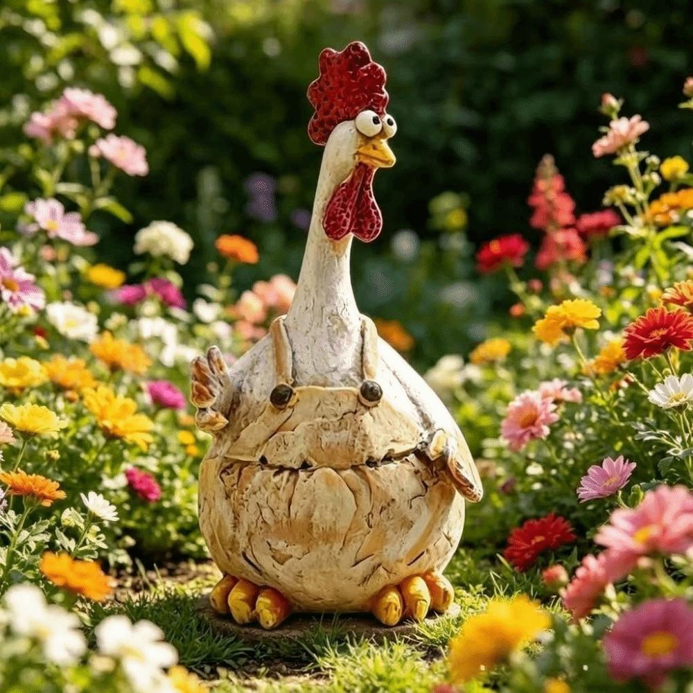 Funny Rooster Statue Cartoon Animal Shaped Garden Ornament Hen Statue Lawn Decoration