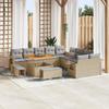 13-Piece Garden Sofa Set with Beige Cushions Poly Rattan Acacia, 3-Piece Garden Dining Set 3363747
