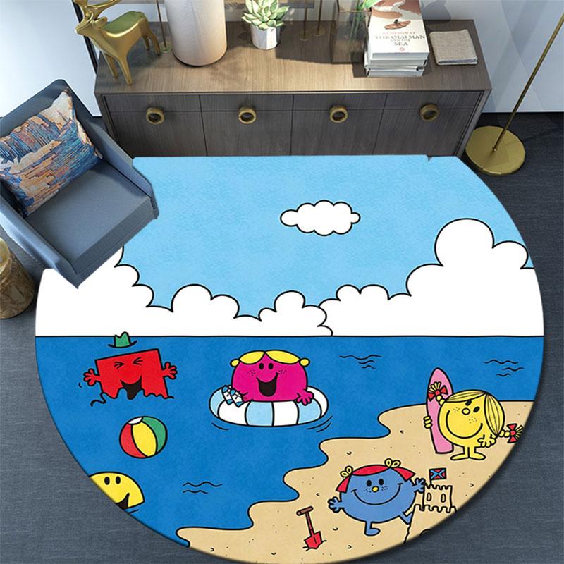 Mr. Men and Little Miss2,Round Area Rug,Carpet Rug for Living Room Bedroom Sofa Playroom Decor,Non-slip Floor Mat