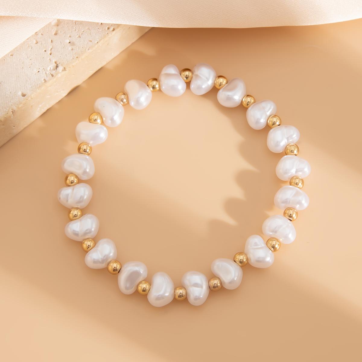 

Ingemark Exaggerated Trendy Imitation Pearl Chain Bracelet for Women Punk Irregular Geometric Smooth Spring Bangles Men Jewelry