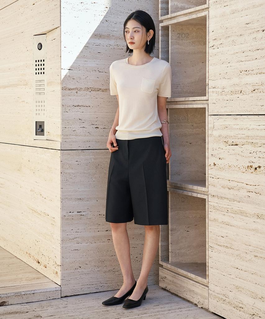 Siyajyu Sikn2188 Fluid Pocket Short Sleeve Knit_Skin Beige