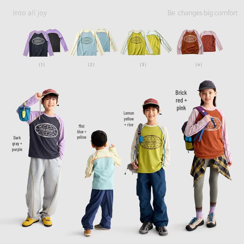 Gulu Diary Kids Printed Color-Block Long Sleeve T-Shirt