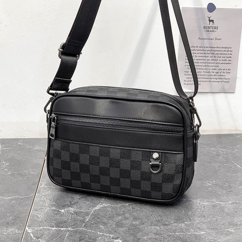 Trendy Men'S Small Square Bag Casual Trendy Brand Plaid Shoulder Bag Messenger Bag Cycling Satchel Messenger Bag