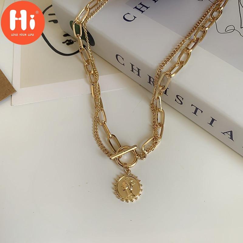 Ahoj Vintage vyřezávaná mince Tlustý řetízek OT spona Náhrdelník Bohémský Punkový Kovový mincový límec Choker Náhrdelník Módní Dámské Punkové šperky