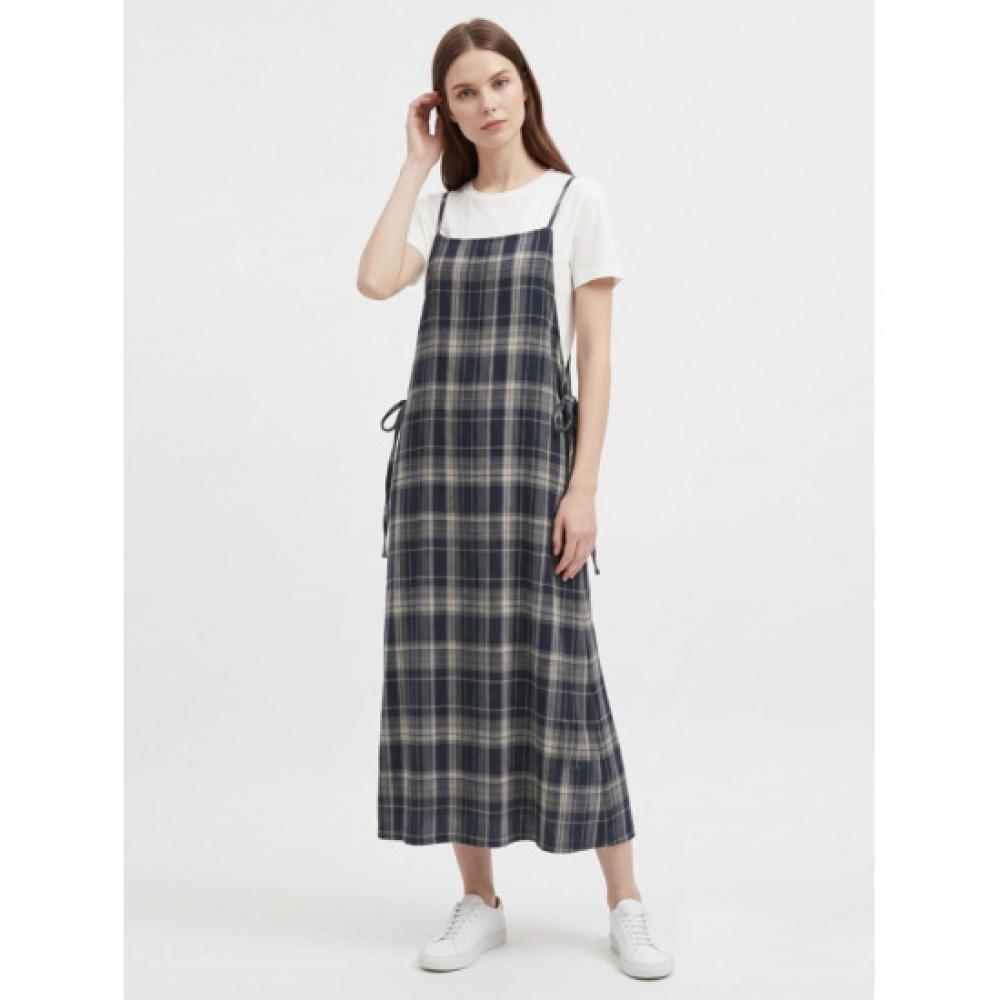 Shop Wmn Check Shoulder Armhole Adj Layered Cami Long Dress Navy Ntt Wdr260129