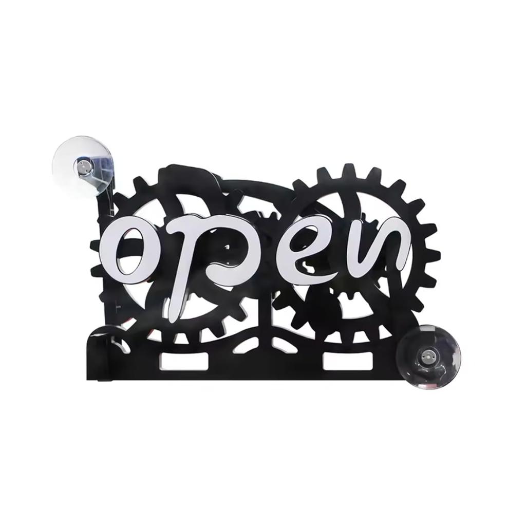 Hyack Open/Close Mechanical Sign, Black, Cafe, Store, Stylish Gear (Suction Cup)