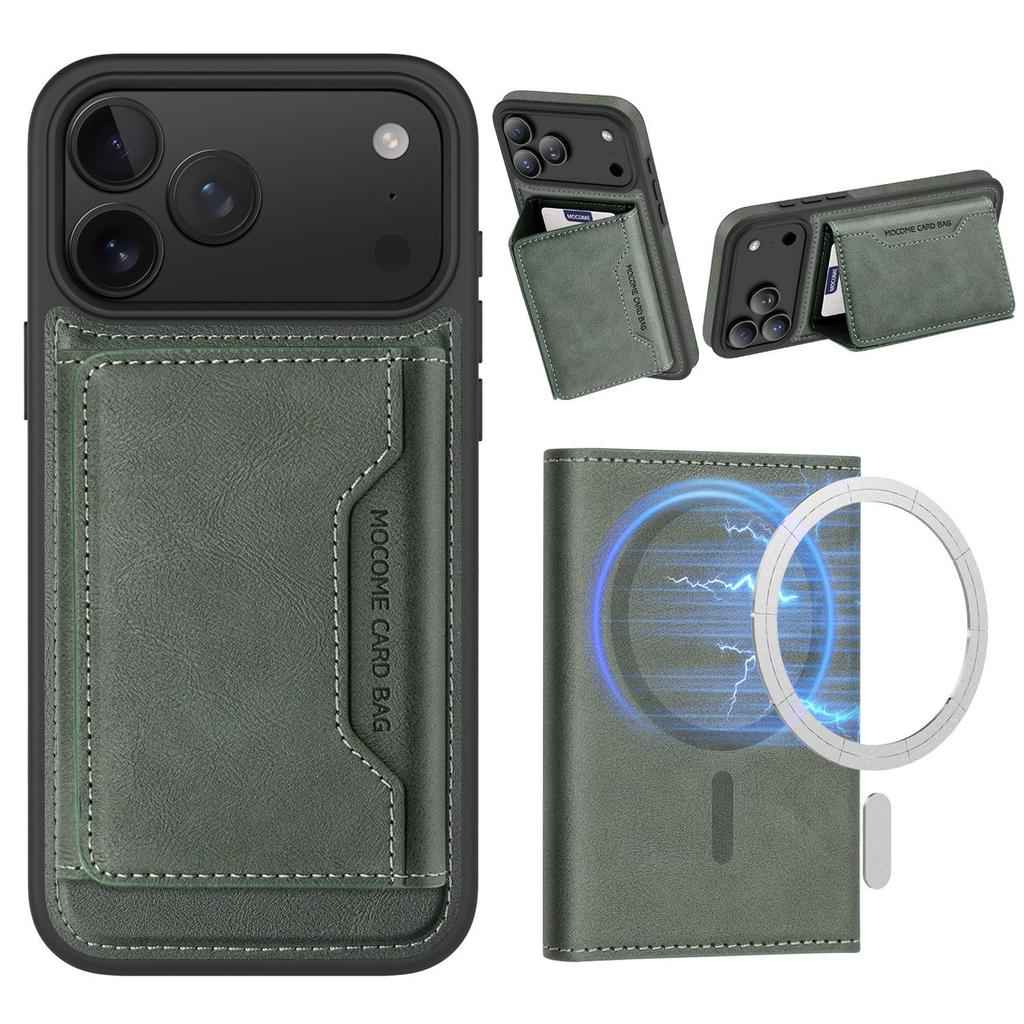 Apple 17 Pro Max Magnetischer Kartenhalter Ständer Lederhülle - Sturzsicheres Schutz-iPhone 16 Cover mit Kartenschlitz