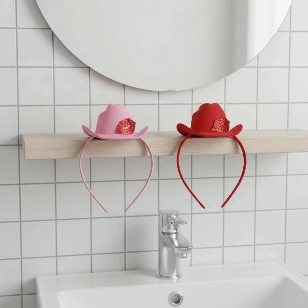 Pinkfarbener Cowboyhut aus Kunststoff, Stirnband mit Pailletten, Festival-Haaraccessoires, Party