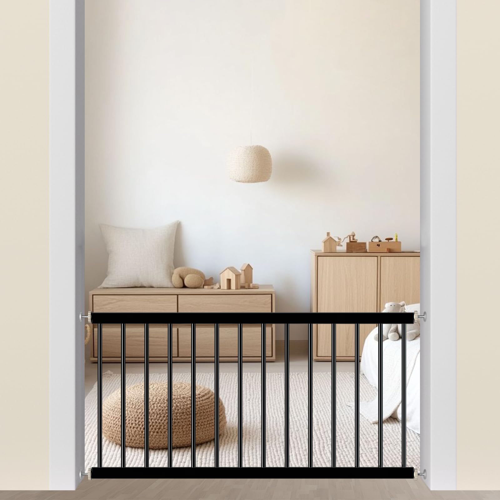 TSAYAWA Детская калитка, Низкий барьер, Калитка для собаки, Натяжного типа, Высота 44 см, Внутренний забор для питомца, Забор для маленькой собаки (Ширина 92-98 см, Черный)