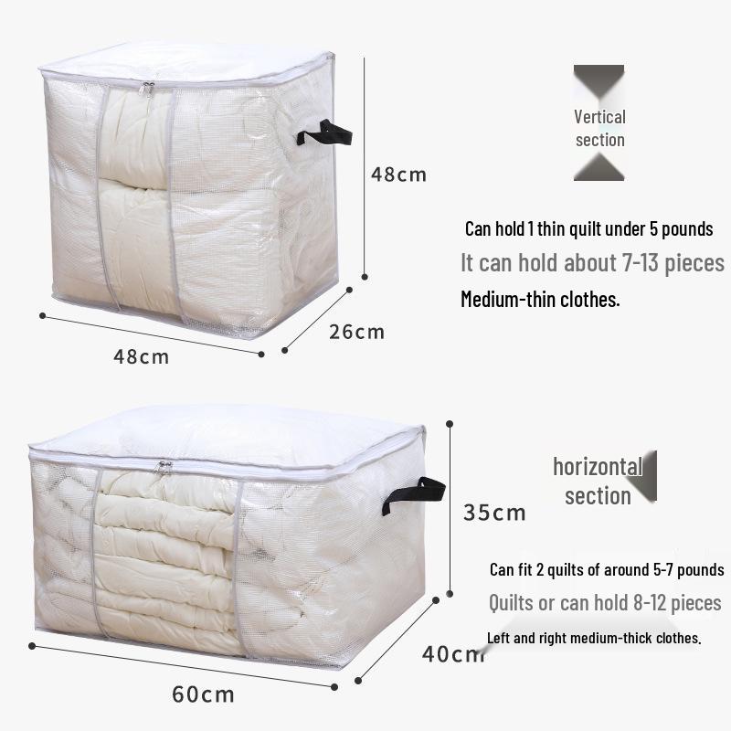 Large Capacity Cotton Quilt Storage Bag with Clear Window and Dustproof, Moistureproof Design for Bedroom or Dormitory.