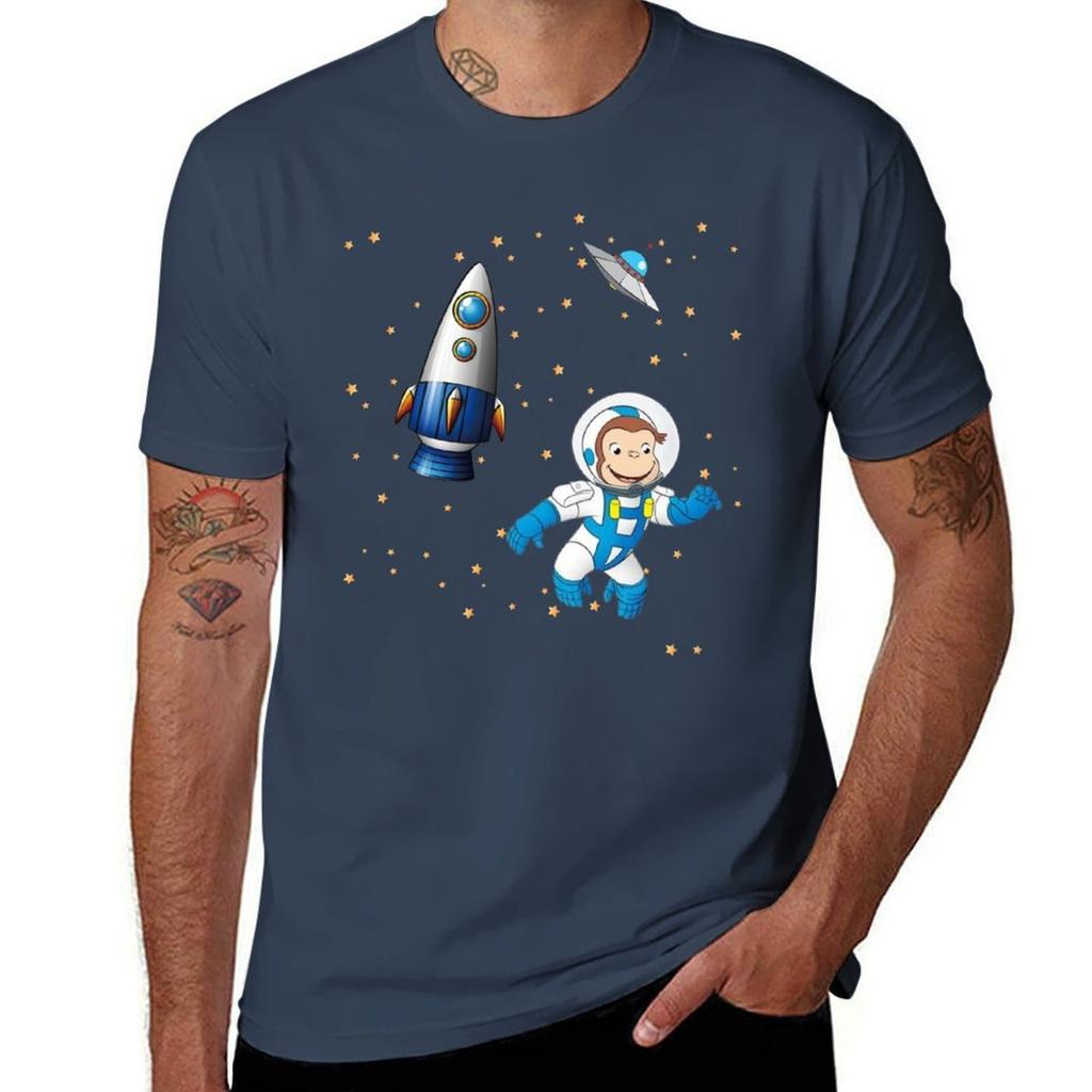 George the curious monkey astronaut cartoon in space scene for childrens room TShirt Work Comfort TShirt for Unisex