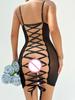 European & American Crisscross Lace-Up Backless Mesh Bodysuit 1517