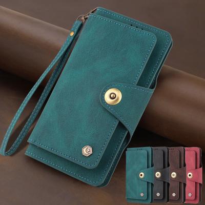 Metal Leather Wallet Case For Iphone 13 12 11 Pro Xs Max X Xr Se 2020 8 7 Plus 6 6s Lanyard Multi Cards Stand Book Cover Coque