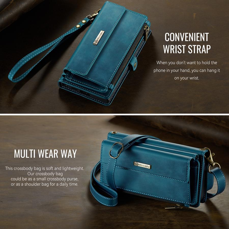 Mega Stauraum RFID-Schutz 9 Kartenfächer Brieftasche Hülle für Samsung S25 S24 S23 S22 A56 A55 A54 A53 Ständer Magnetischer Reißverschluss Handytasche mit 2 Riemen