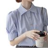Blue Shirt Interview Summer 1116 New French Commuter Shirt Temperament Short Sleeve Professional Polo Collar Top Trend