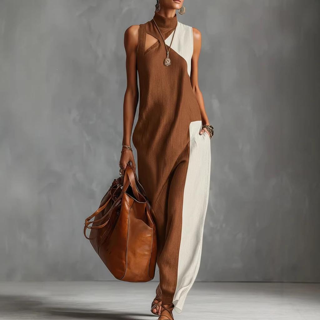 European and American new summer semi-turtleneck dress long color matching fashion women's leisure station