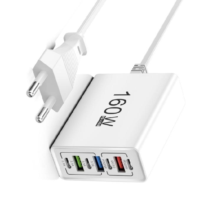 160W 6 In 1 Type C USB Charging Adapter 160W Multi Port Fast Charging Phone Charging Adapter For Smartphones Tablet
