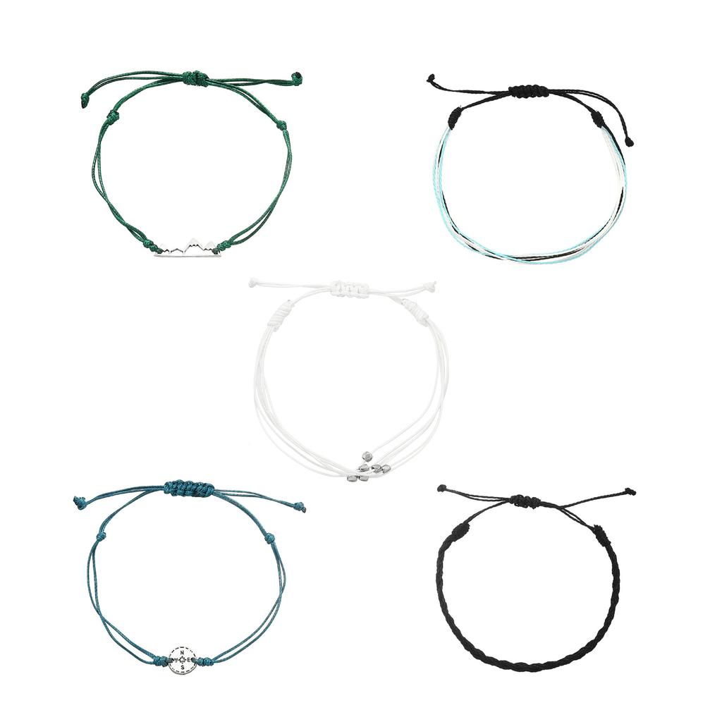 Promotional Hand-Woven Hand Rope, Retro Ethnic Style Wave Compass Accessories Multi-Color 5-Piece Set Jewelry