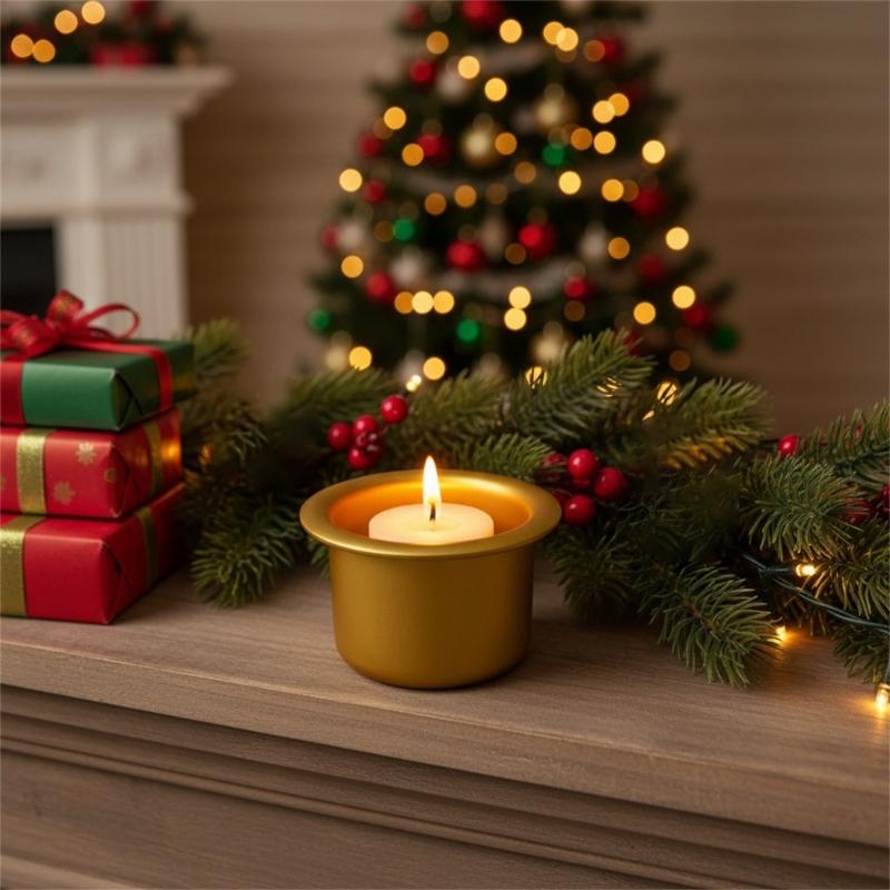 Festliche Goldene Aluminium Kerzenbecher Kerzenständer Einsätze Halter Tropfschalen Sicher für Zuhause Feiertags-Party Dekoration