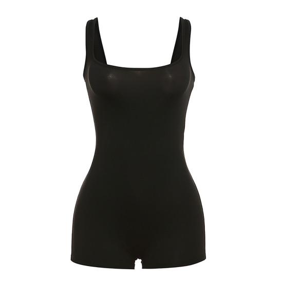 

Square Collar Sleeveless High Waist Shorts Women Romper Solid Color High Elastic Backless Bodycon Jumpsuit S чёрный
