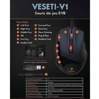 Souris Gaming - VESETI - VESETI-V1 - 9 Boutons - 3200 DPI - Rétro-éclairage RVB