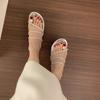 With skirt fairy style French wedge heel cover toe cool slippers woman wearing summer rhinestones word with beautiful sandals woman