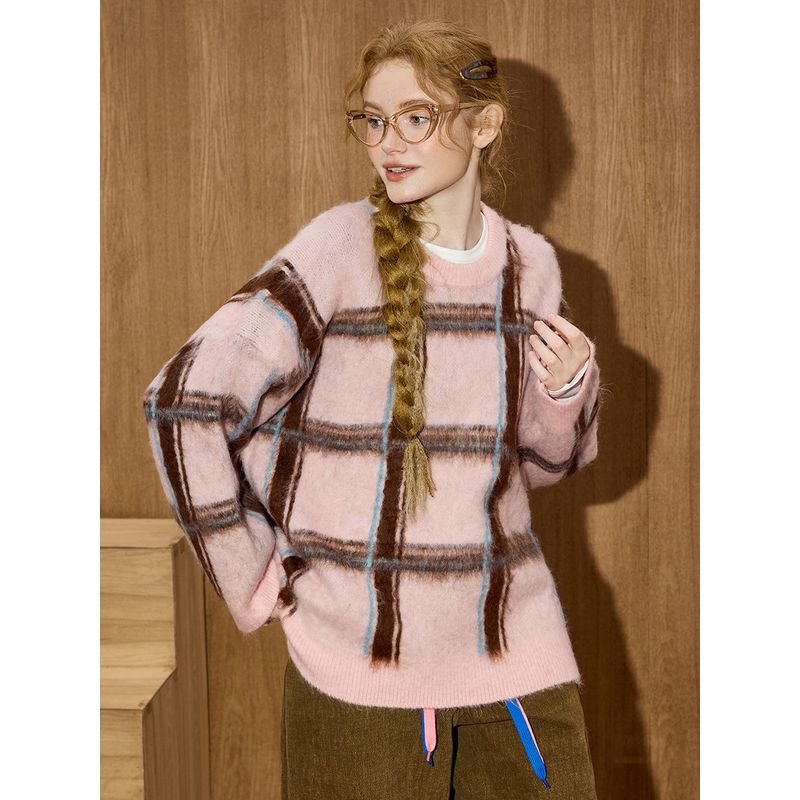 Coolhut Retro Lazy Style Loose and Versatile Contrasting Color Round Neck Loose Casual 2026 Winter Women's Sweater