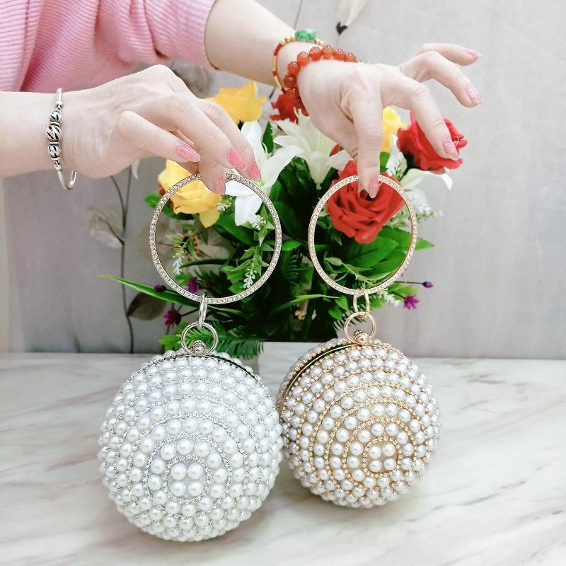 Quality Diamond-encrusted Dinner Bag, Handmade Beading, Spherical Diamond-encrusted Bracelet, Banquet Handbag, Rhinestone Evening Bag.