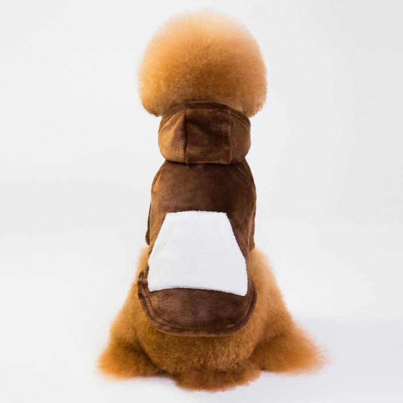 Special casual pet sweater color ribbon pocket flannel dog thickened flannel hooded dog clothes thickened warm S