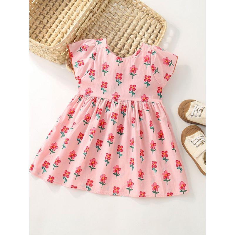 24-Year-Old Girl's Summer Pink Floral Baby Dress, Summer Princess Dress for 3-6 Year Old Children, Children's Dress