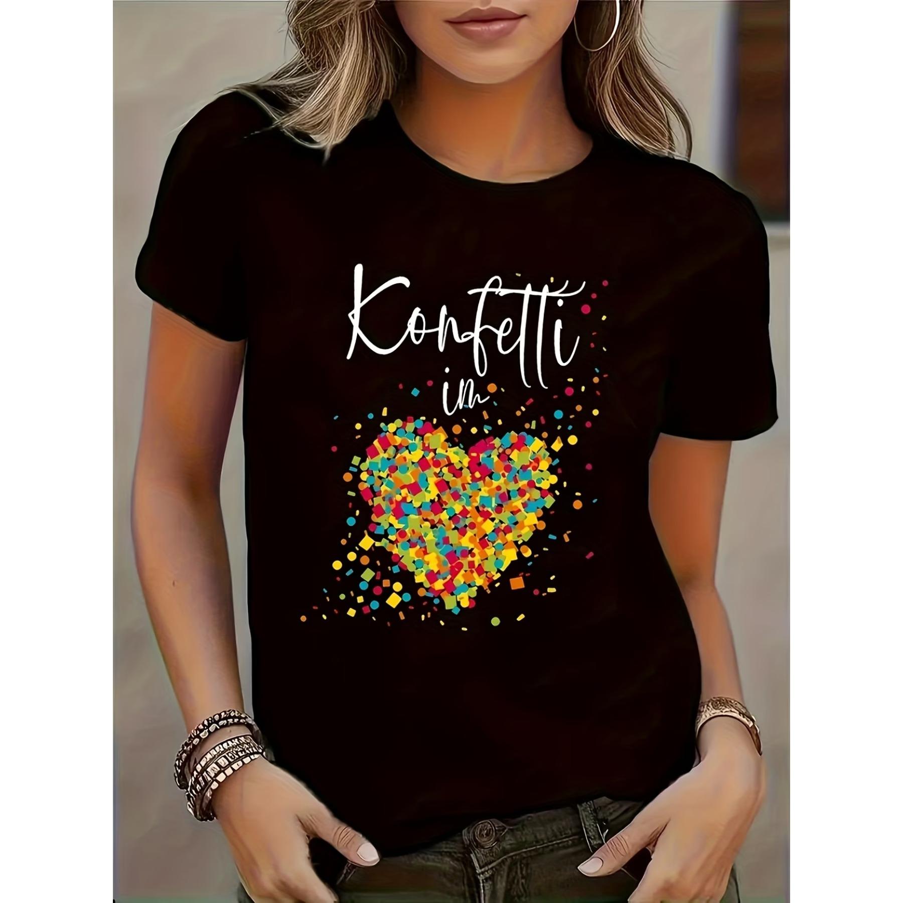 Summer T Shirt for Women Print Heart-Patterned Printed T-Shirt S