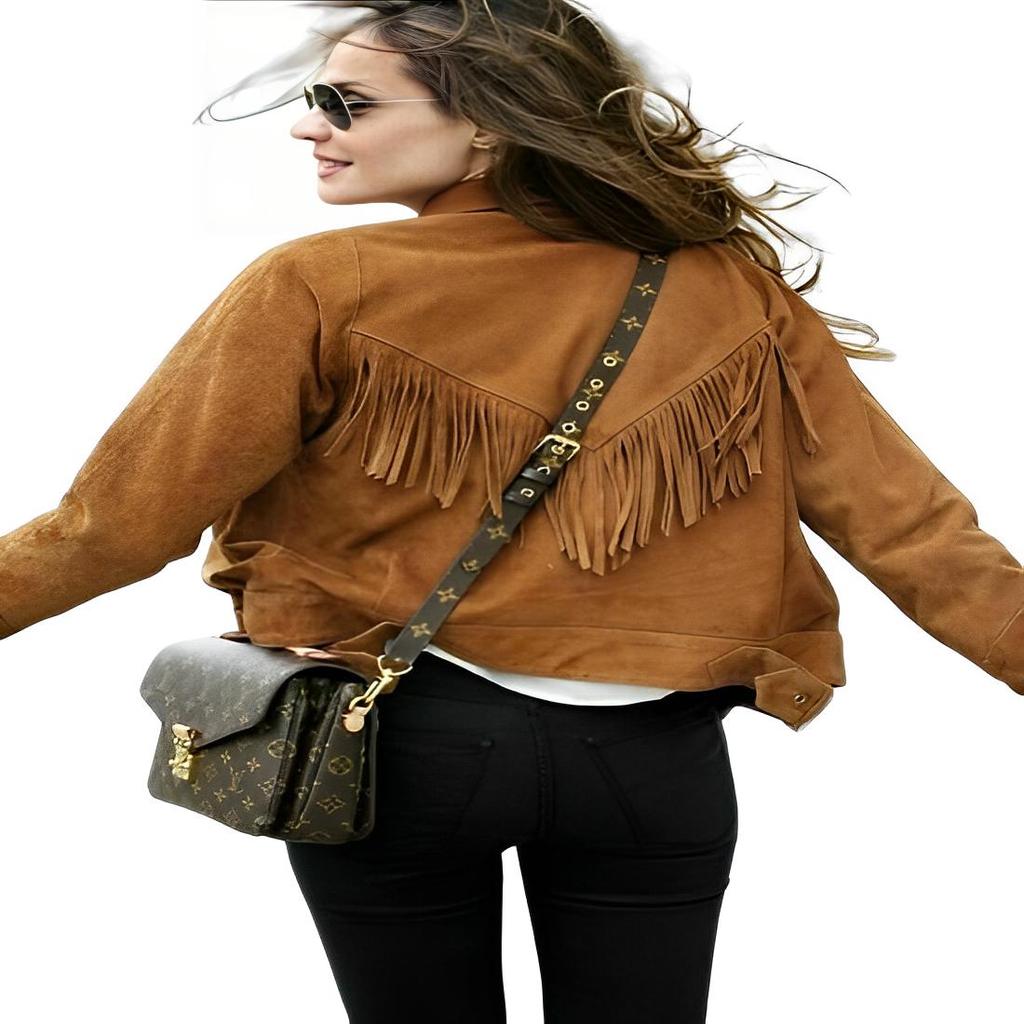 Noora Damen Wildleder Lederjacke Wildleder Fransen Braun Western Vintage Damenmantel Native American Wear Fransenjacke
