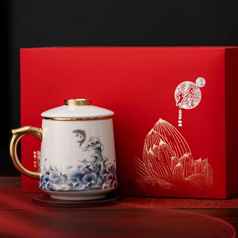 Chaxun Dehua White Porcelain Boss Tea Cup with Lid and Filter